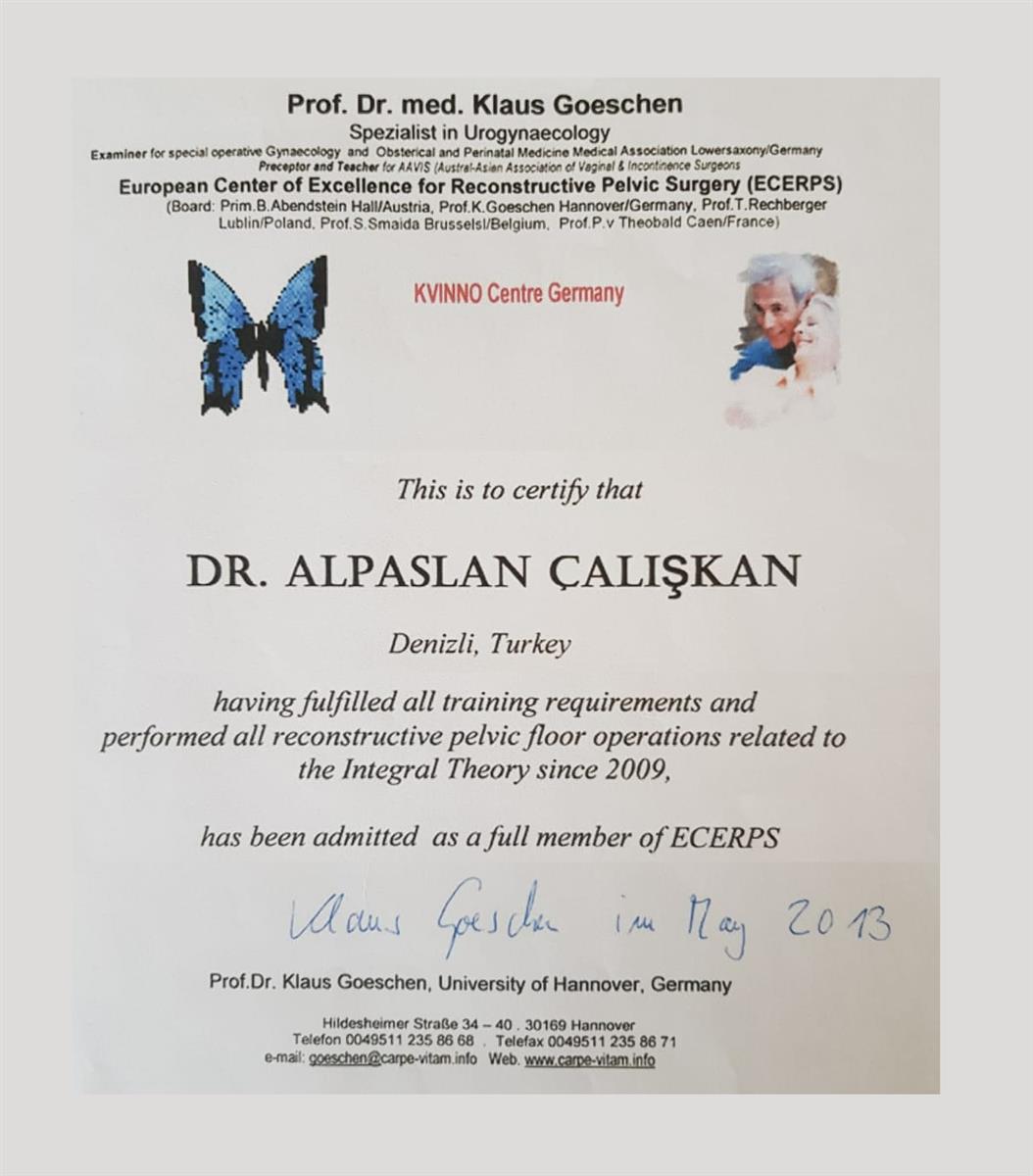 ECERPS (European Center of Excellence for Reconstructive Pelvic Surgery) Certificate