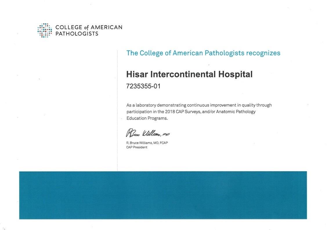 Hisar College of American Pathologists Certificate