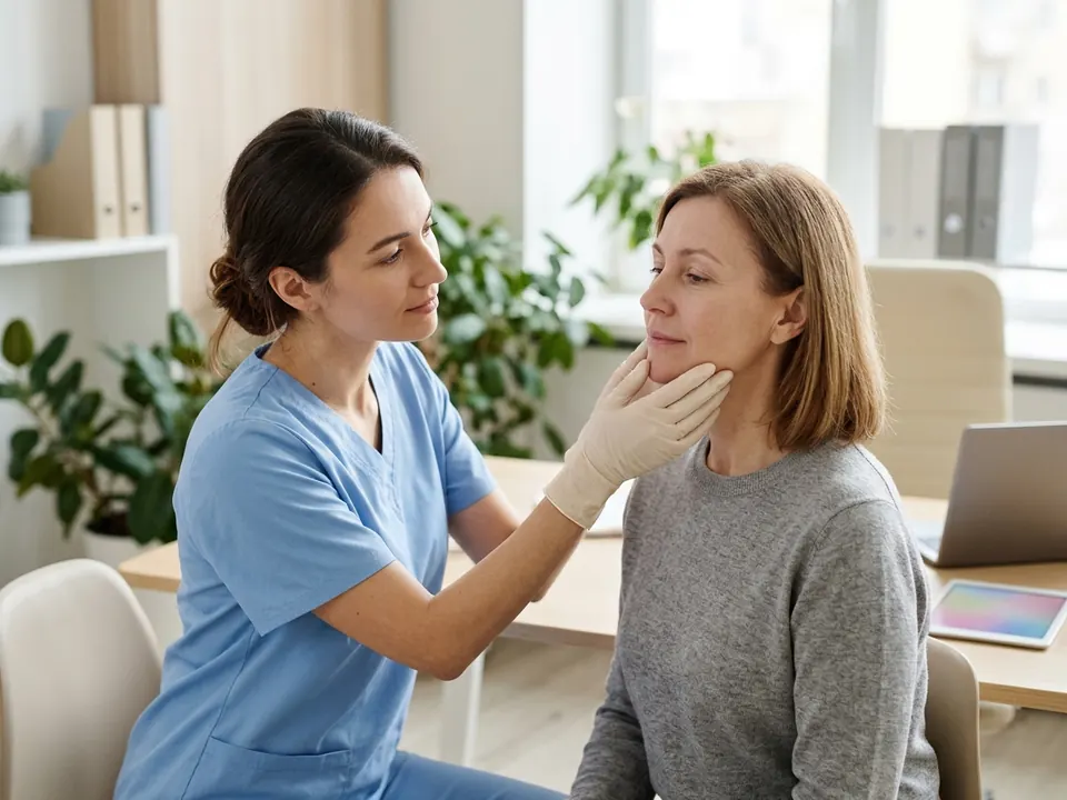 A practitioner evaluating a patient's facial contouring during an aesthetic consultation.