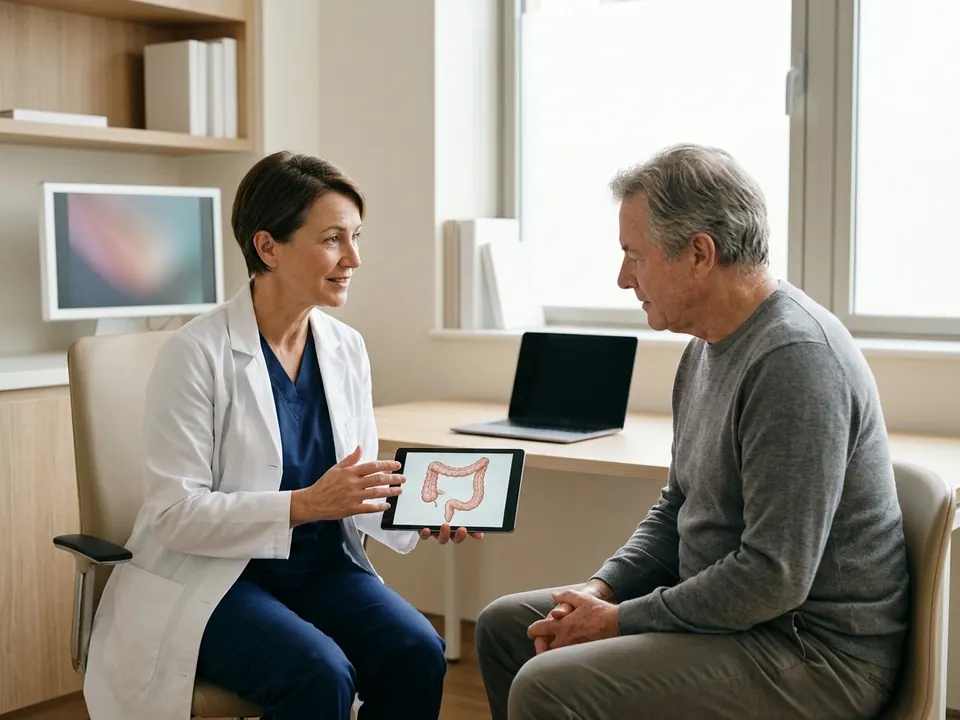 A specialist consulting with a patient in a modern, private clinic office.