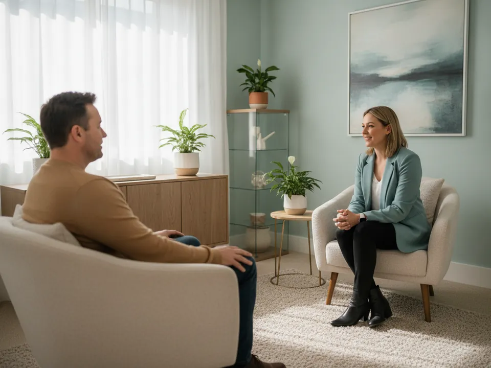 A counsellor in a supportive one-to-one session