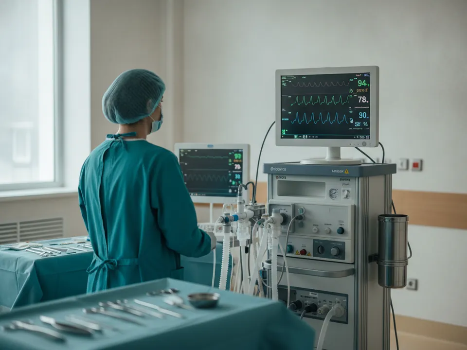 An anesthesiologist monitoring vital signs in the operating theatre