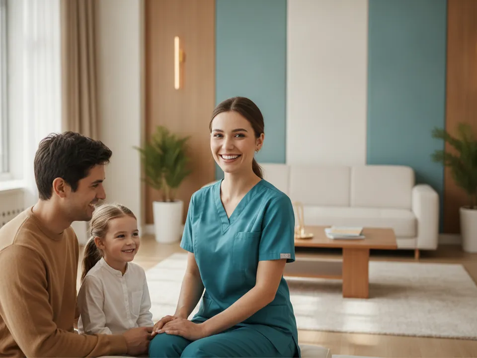 A family doctor with a parent and child
