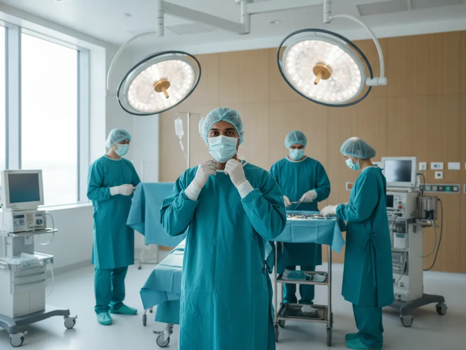 A surgical team in a modern operating theatre
