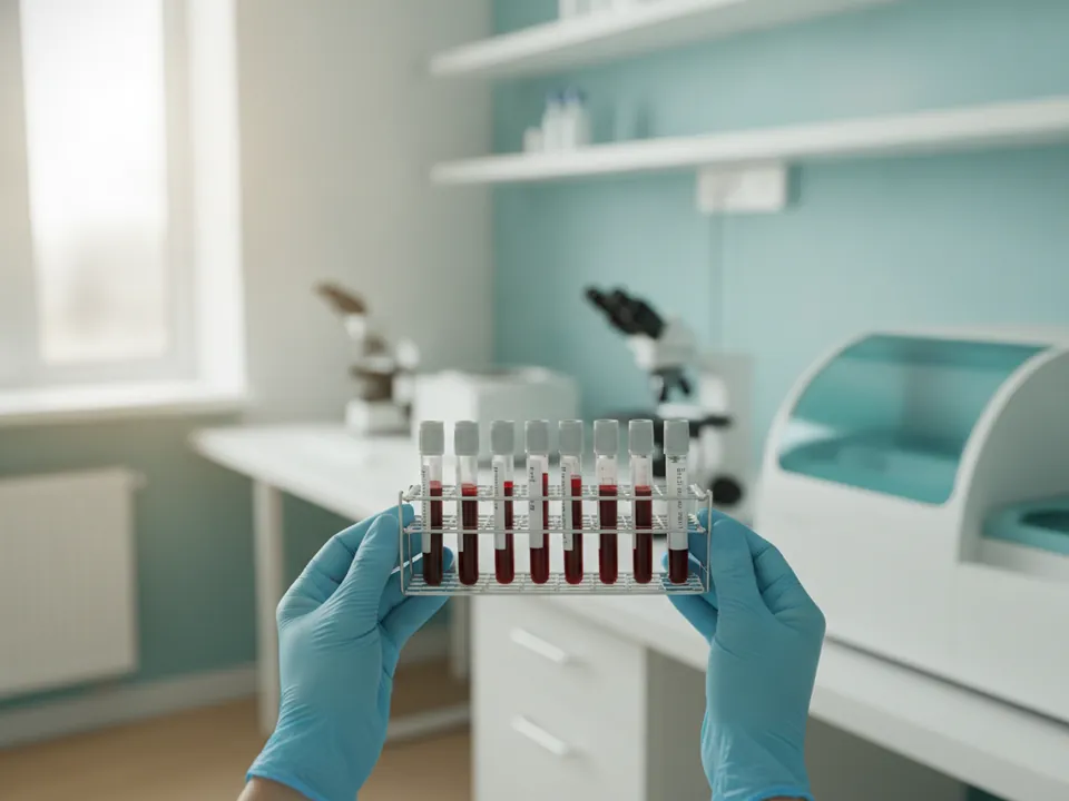 Blood sample tubes in a hematology laboratory