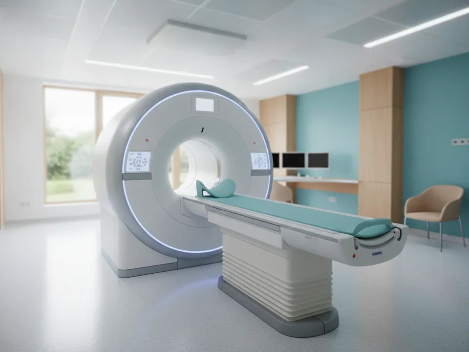 A modern MRI scanner in an imaging suite
