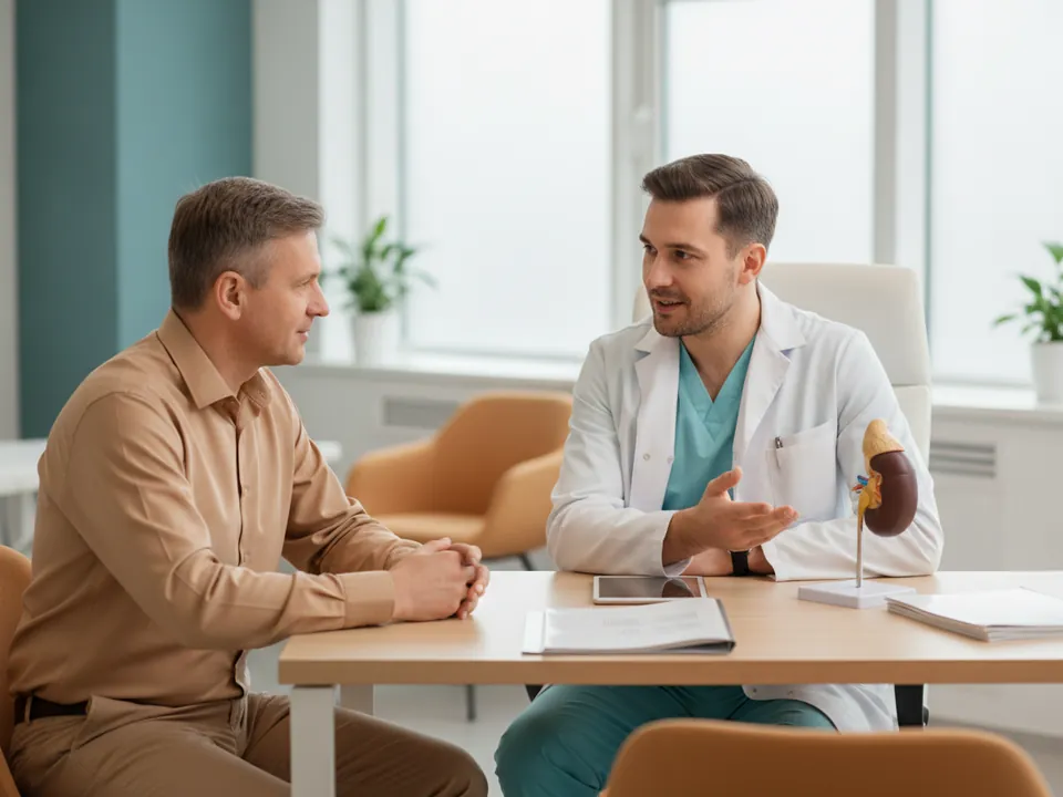 A urologist consulting with a patient